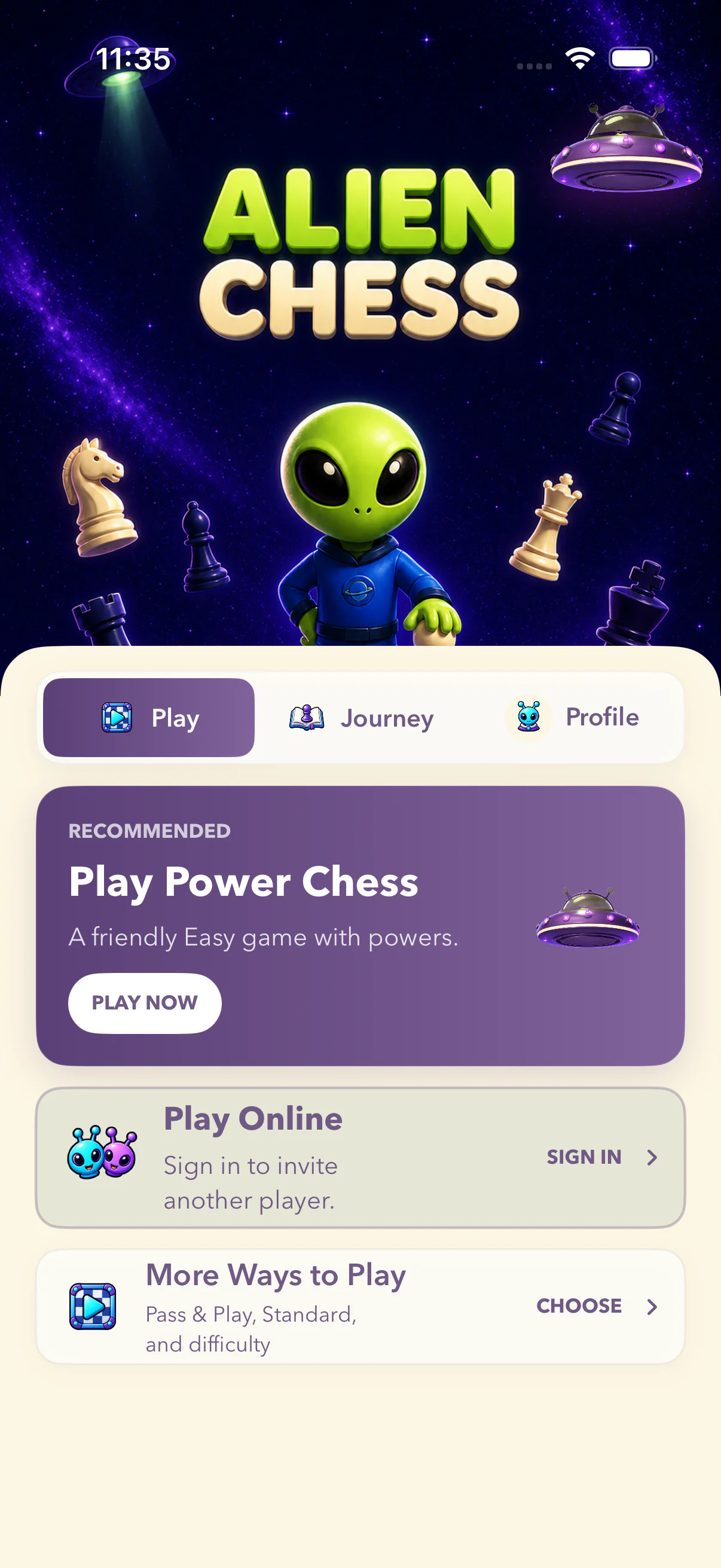 Alien Chess cosmic command deck on iPhone