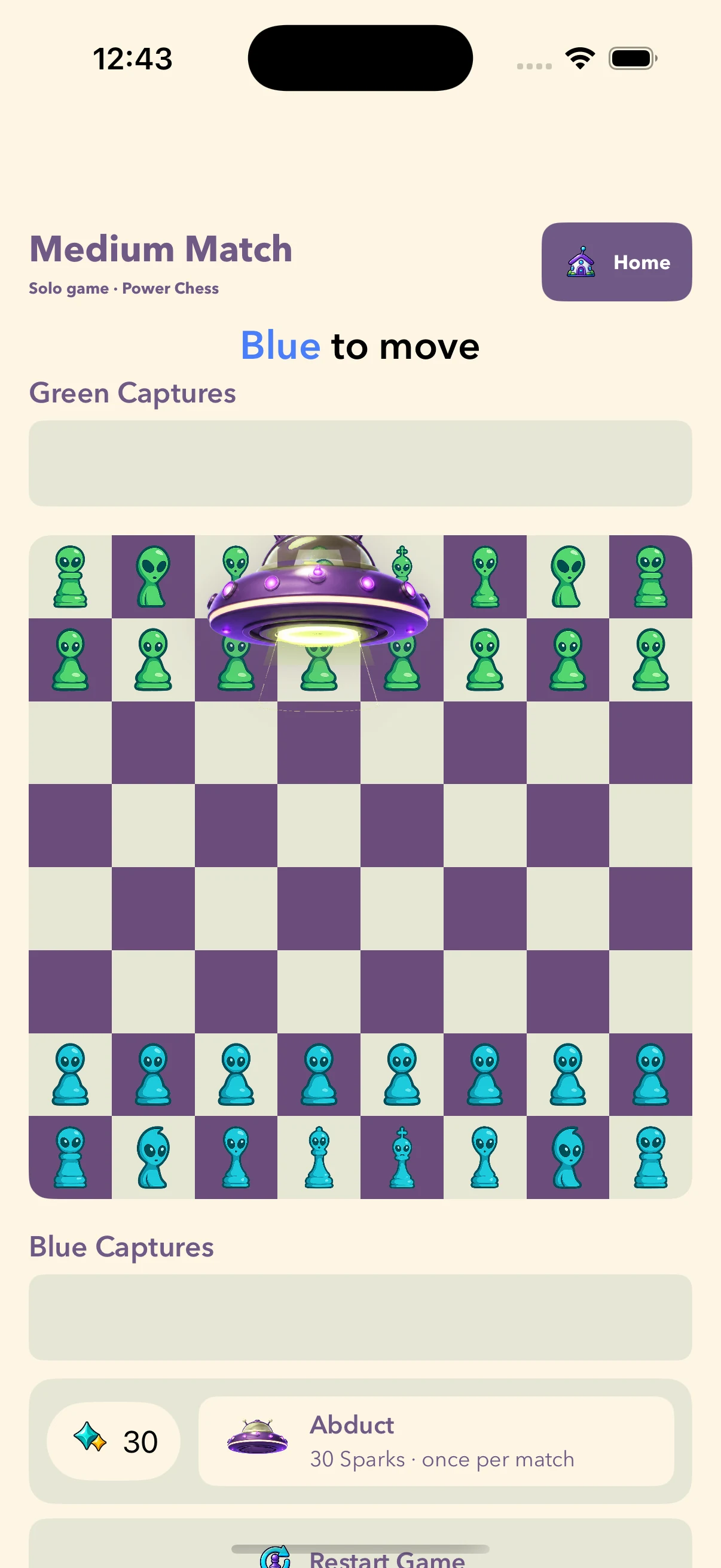 A chess piece being abducted in Power Chess